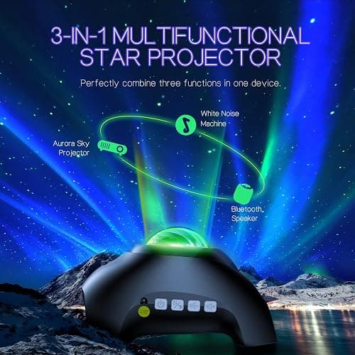 Northern Galaxy Light Aurora Projector with 33 Light Effects, LED Star Projector for Bedroom Nebula Lamp, Remote Control, White Noises, Bluetooth Speaker for Parties thumbnail 2