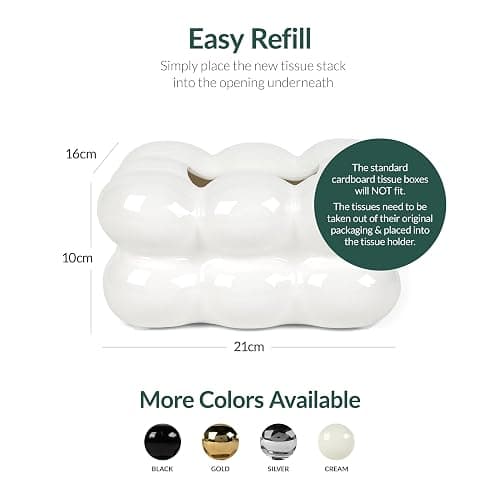 ELTOS Decorative Ceramic Tissue Paper Holder Box, Novelty, Modern Design, for Bathroom Vanity, Living Room, Bedroom Dresser, Night Stand, Kitchen Countertop, Office Desk, Home Decor, White thumbnail 3