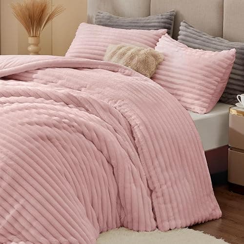 BEDELITE Fleece Queen Comforter Set -Super Soft & Warm Fluffy Pink Bedding, Luxury Fuzzy Heavy Bed Set for Winter with 2 Pillow Cases thumbnail 5
