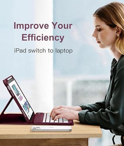 Hamile for iPad 11th 10th Generation Case with Keyboard - 7 Colors Backlit Wireless Detachable Folio Keyboard Cover with Pencil Holder for iPad A16 11-inch 2025 10th Gen 10.9 Inch 2022 (Dark Cherry) thumbnail 7