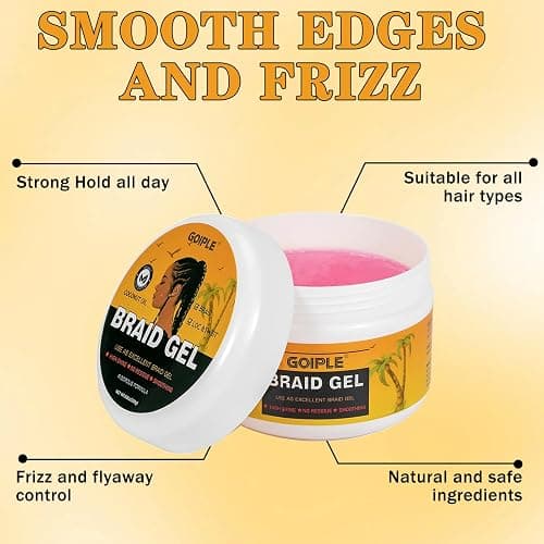Strong Hold Braid Gel Braid Mousse Tames Frizz Smoothing Gel Good for Twist, Locs, Braids, Cornrows Extra Hold Braiding Gel & Edge Control (Hair Oil Edge Control Hair Combs Hair Bonnet) thumbnail 3