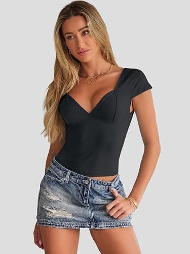 Trendy Queen Womens Summer V-Neck Backless Cute Tops Going Out Sexy Slim T-Shirts Y2K Clothes Corset Spring Outfits 2026 thumbnail 3