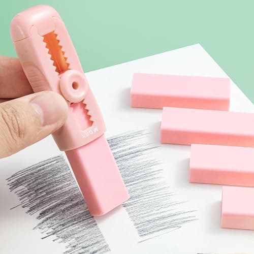 M&G 4+1 Pack Rubber Pink Erasers Sliding Retractable Eraser, Soft Cute Erasers Push Pull Large Pencil Erasers with Plastic Sleeve 4 Refill Eraser for School Students Kids Office Home Supplies thumbnail 2