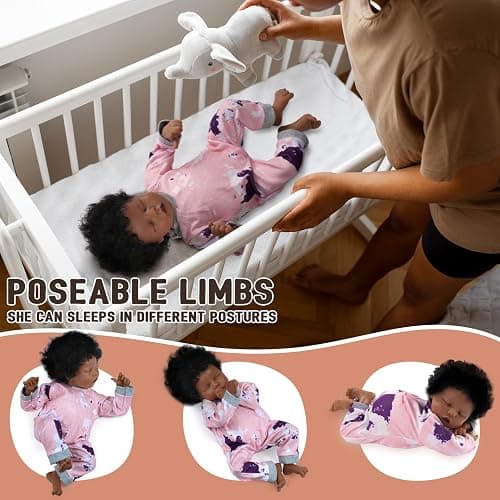 BABESIDE Lifelike Reborn Baby Dolls Black - 17-Inch Baby-Soft Body & Curls Realistic-Newborn Baby Doll African American Real Life Baby Dolls Cloth Body w/Gift Box for Kids thumbnail 5