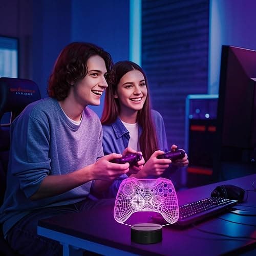 Attivolife Gamepad 3D Illusion Lamp, Controller Night Light with Remote Control + Timer 16 Color Changing Desk Lamp Kids Gamer Room Decor Plug in Best Cool Festival Birthday Gift for Boy Men thumbnail 6