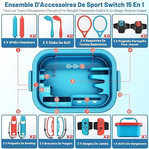 Ensemble d'accessoires Deruitu 15 en 1 pour Nintendo Switch/jeux OLED, kit d'accessoires pour jeux Switch Sports, ensemble d'accessoires de jeu Family Party Pack pour jeux Switch OLED Sports thumbnail 2