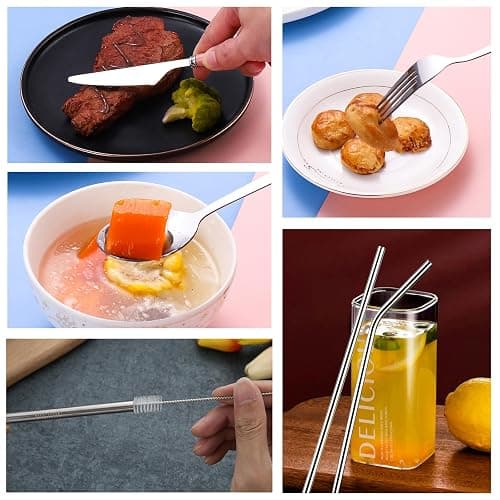 Facune 4 Colors Portable Travel Utensils with Case, Reusable Stainless Steel Cutlery Include Knife Fork Spoon Straw for Travel Camping Office thumbnail 5
