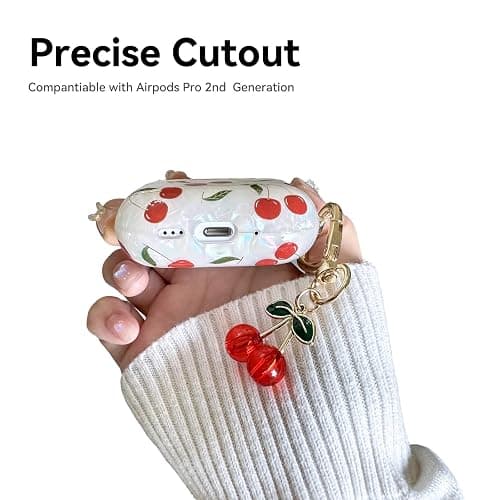 Compatible with AirPods Pro 2 Case, Cute Pretty Aesthetic AirPod Pro 2 Case Cover with Cherry Keychain, Premium TPU Protective Shockproof Case for Women Girl (Cherry, for airpod pro 2nd Gen) thumbnail 5