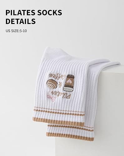 Yawlsow Pilates Grip Socks for Women Yoga Grippy Socks Cute Barre Non Skid Athletic Crew Sticky Sock Workout Hospital thumbnail 2