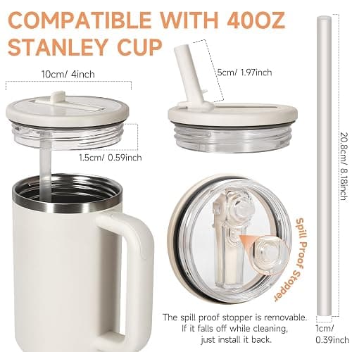 Padonco 2 PCS 40oz Flip Straw Leak Proof Cup Lid forStanley H2.0 Quencher, Lid Replacement 40 oz forStanley Cup Accessories ProTour, Spill Proof StrawCover for Travel, Gym, Daily Use (White) thumbnail 7