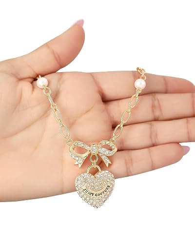 Juicy Couture Logo Heart Necklaces for Women 16-28"+2", Gold-Tone Heart Pendant Necklace, Juicy Gifts thumbnail 3