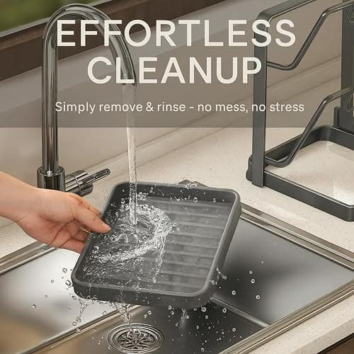 Kitchen Pot Lid Storage Rack, Multifunctional Countertop Pot Lid Organizer | Holder, Lid Holder While Cooking, Lid And Spoon Rest For Stove Top (Grey, Double layer) thumbnail 7