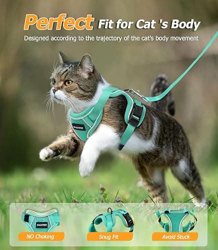 Halypet Cat Harness and Leash Set [MAX Safety 4th-Gen Upgrade] Escape Proof Adjustable Cat Leash Comfortable Soft Vest Easy to Wear Kitten Harness with Reflective Strip for Cats Walking, M Green thumbnail 7
