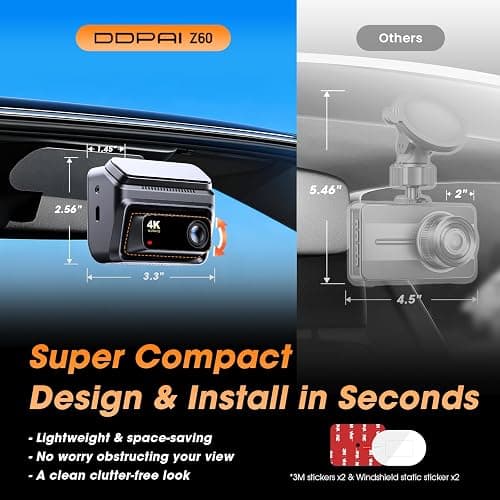 DDPAI 4K Dash Cam Front and Rear, Built-in 32G eMMC Dual Dash Car Camera,64GB Card Included Dashcam,Night Vision Dash Camera,5GHz WiFi, 7 Days Parking Mode,GPS,3" IPS, ADAS, WDR,Support 512GB,Z60 thumbnail 4