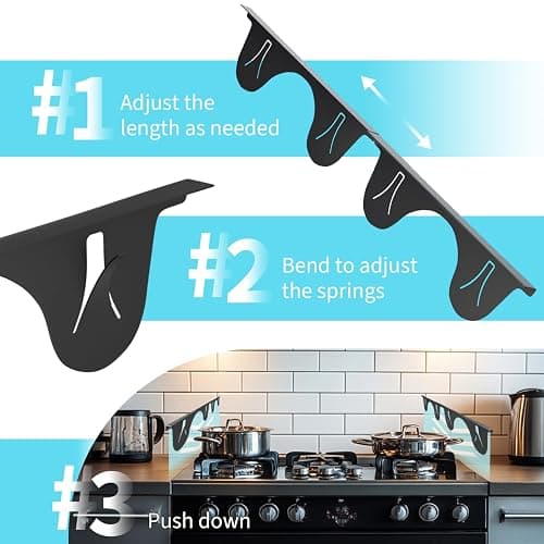 Stainless Steel Stove Counter Gap Cover (2 Pack, Black), Stove Gap Guard, Stove Gap Filler for Kitchen, Range Trim Kit, Heat Resistant with Easy Clean, Adjustable Length 13.8” to 27.5” - Black thumbnail 5