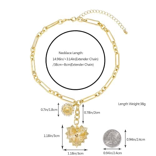 Sun Heart Charm Choker Necklace for Women Men,Golden Plated With Zircons Inlaid Pendants,Thick Chunky Paperclip Chain Hip Hop Necklace Unisex Jewelry,Cuban Link Chain for Women Trendy（Heart） thumbnail 2