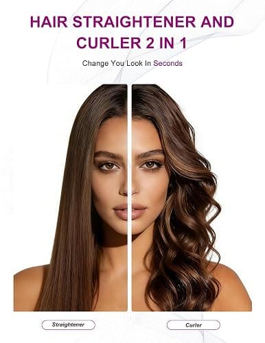 LANDOT 2-in-1 Hair Straightener and Curler - Twist Flat Curling Iron with Floating Plates Create Salon Waves, Curls & Straight Styles, Anti-Frizz & Tangle-Free, Dual Voltage, 12 Temps 250-450°F for All Hair Types thumbnail 2