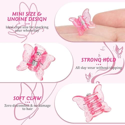 Glitter Mini Butterfly Hair Clips, Sparkly Colorful Hair Accessories for Girls and Women - 90s Y2K Cute Small Hair Claw Clips, 10 Assorted Colors, Set of 100 (Glitter) thumbnail 2