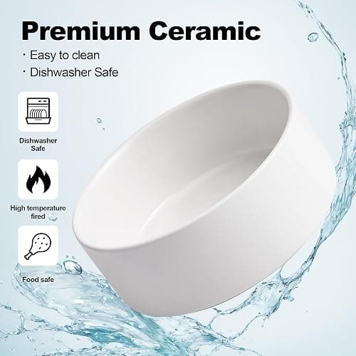 Kimdio Ceramic Dog Bowls with Wood Stand, 13.5OZ Pet Bowls Set of 2 for Medium Small Dogs and Cats - Non-Slip Base Cute Pet Food & Water Basic Bowls Glaze Matte-White thumbnail 5