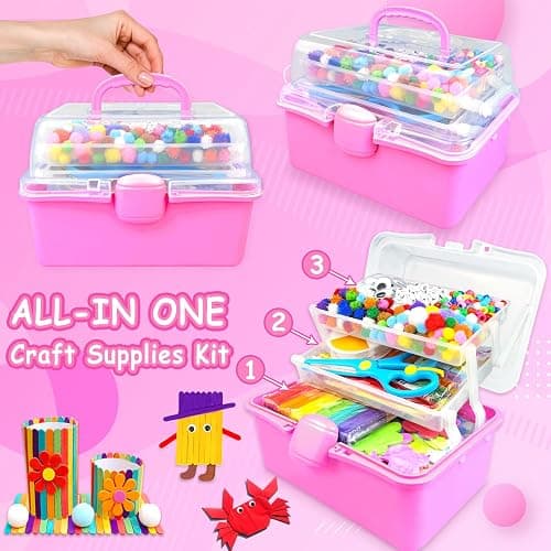 3000 Arts and Crafts Supplies for Kids Craft Kit Craft Box with Pipe Cleaners Arts and Crafts for Kids Age 4-6, 6-8, 8-12 DIY School Supplies Materials Set Toys Gifts for Girls Boys Toddlers, Red thumbnail 4