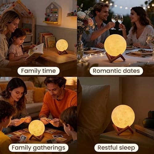 EXTSUD Mond Lampe 16 Farben 3D Mondlampe Nachtlampe mit mit Fernbedienung&Touchschalter Dimmbar USB Wiederaufladbare Schlafzimmer Dekorative Lichter Geschenke für Erwachsen Mädchen Jungen thumbnail 8