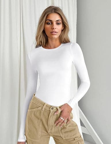 Ekouaer Women's Long Sleeve Shirts Tight Fitted Tops Crewneck Underscrubs Tee Lightweight Basic Thermal Undershirts thumbnail 3