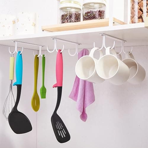 FOMANSH Mug Rack Under Cabinet - Coffee Cup Holder, 12 Mugs Hooks Under Shelf, Display Hanging Cups Drying Hook for Bar Kitchen Utensils White thumbnail 2