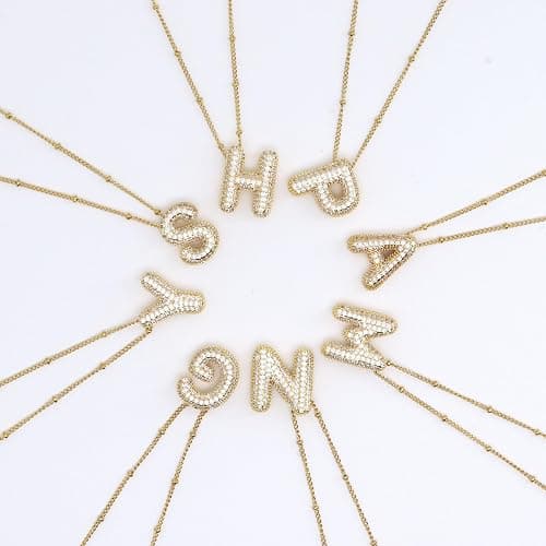 FUTIMELY Women's Gold Initial Necklace | Puffy Alphabet Pendant | Personalized Name Gifts | Trendy Balloon Chain With Zircon Crystals thumbnail 8