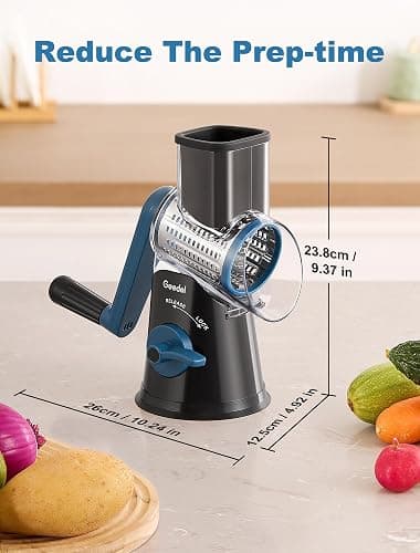 Geedel Rotary Cheese Grater Cheese Shredder - Upgraded 5-in-1 Cheese Grater with Handle and Strong Suction Base, Multi-purpose Vegetable Slicer Ice Shaver Nuts Grinder for Ice, Vegetables, Fruit, Nuts thumbnail 3