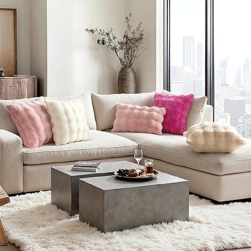 MIULEE Plüsch Kissenbezug 50x50 cm Kissenbezüge Flauschig Kissen Sofakissen Fell Beide Seiten Kurze Wolle Dekokissen Luxus Square Kissenhülle für Sofa für Schlafzimmer Waschbar Deko Cremeweiß 2er Set thumbnail 4