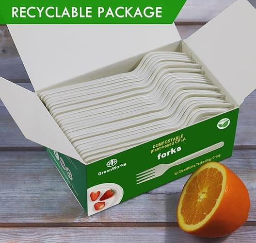 GreenWorks Heavy-duty Compostable Forks, BPI Certified 100 Count Large Disposable Cutlery Utensils Silverware Flatware Fork thumbnail 5