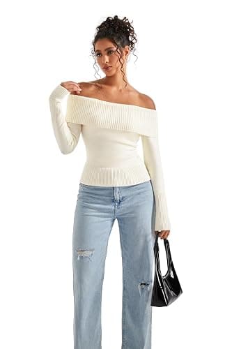 SUUKSESS Women Off Shoulder Sweaters Long Sleeve Ribbed Knit Going Out Fall Tops Blouse thumbnail 4