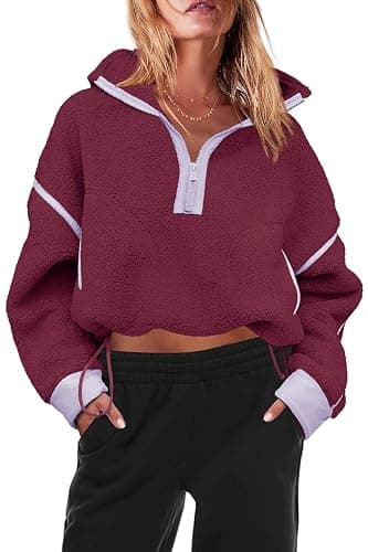 Panadila Womens Half Zip Sherpa Fleece Pullover Soft Oversized Sweatshirt with Pockets Warm Fuzzy Sweater thumbnail 2