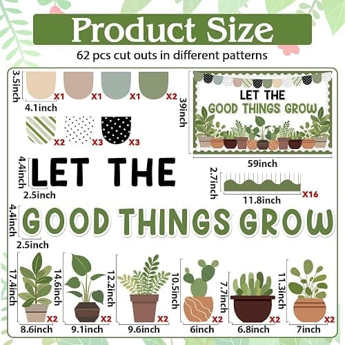 ZOiiWA Summer Potted Plant Bulletin Board Set Summer Greenery Classroom Bulletin Board Decoration Motivational Plant Cutouts Let The Good Things Grow Paper Cutouts Kit for School Home Office Decor thumbnail 2