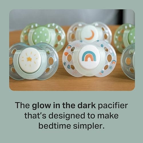 Tommee Tippee Night Time Pacifier, 18-36 Months, Symmetrical Silicone Baglet, BPA-Free Binkies, Glow in The Dark Technology, White Rainbow, Pack of 6 thumbnail 2