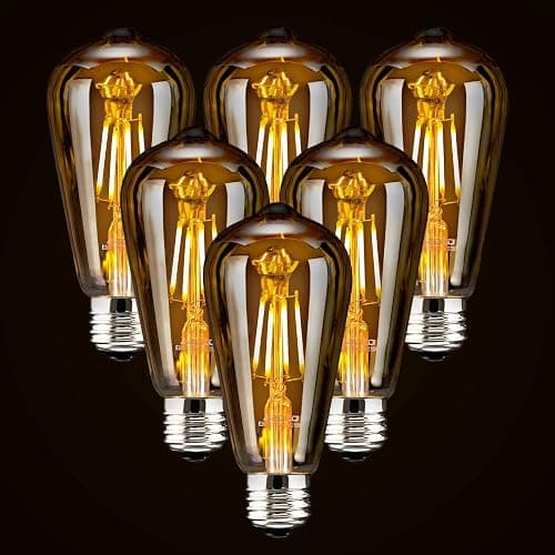 LED Dimmable Edison Light Bulbs 4W, 2200K-2400K Warm White (Amber Glass) ST64, E26 Base Pack of 6 - Image 1