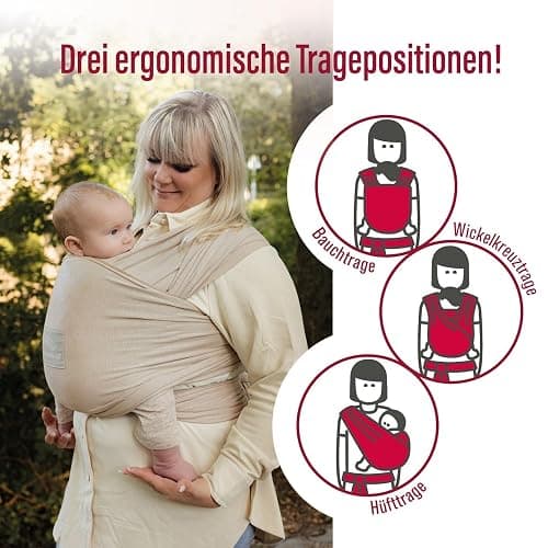 manduca Sling - Babytragetuch - Elastische Babytrage für Neugeborene von der Geburt bis zu 15 kg - Bio-Baumwolle - GOTS zertifiziert - Powder thumbnail 5