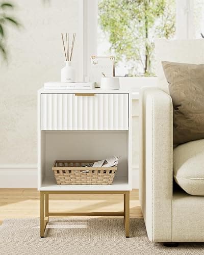 Masupu Fluted Nightstand,Modern Night Stand Wood Bedside Table with Storage Drawer Side End Table for Bedroom,Living Room,Office,White thumbnail 6