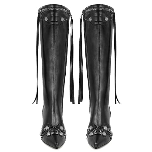 Dsevht Women's Stiletto Black Knee High Boots Sexy Pointed Toe Boot Fashion Trendy High Heel Boots Zipper thumbnail 5
