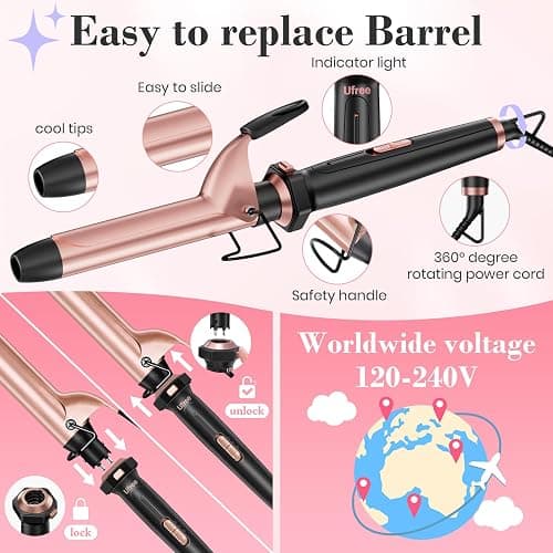 Ufree 3 in 1 Curling Iron, Curling Wand Set with Thermal Brush Flat Iron Hair Straightener, Dual Voltage Wand Curler, Instant Heat Up Hair Curler, Include Protective Glove 2 Clips, Gifts for Women thumbnail 7