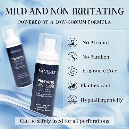 VANERIA 2Pack Piercing Aftercare Spray, 60ml, Piercings Treatment, Jewelry Maintenance Spray, Piercings Bumps, for Ears, Nose, Navel Piercings(2.03 fl.oz)（2 pcs） thumbnail 2