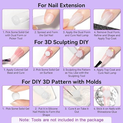 Makartt White 3d Gel Nail Art: 4-in-1 3d Nail Gel Sculpting Gels White Non-sticky for Extension, Shaping, 15ML Solid Builder Nail Gel for Nail Strengthen & Sculpture Gels for Nails Salon Home thumbnail 6
