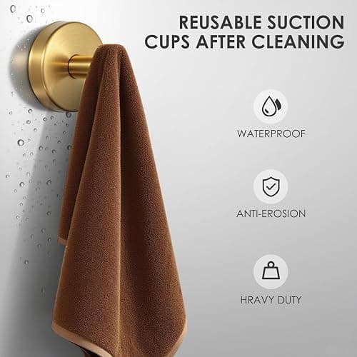 PZTO Suction Cup Hooks:Metal Hanger,for Galss Window Door & Tile Wall,Shower Bathroom Towel Holder Hanging Hook, 2 Pack (Antique Gold) thumbnail 6
