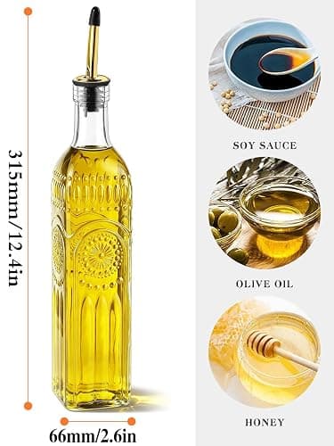 Ruiao 2 Pcs Olive Oil Dispenser Bottle for Kitchen,17oz Clear Glass Cooking Oil and Vinegar Dispenser Set, Coffee Syrup Dispenser with 2 Pourers and 1 Funnel (Two squares) thumbnail 3
