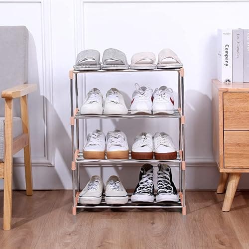 Jucaifu Stackable Small Shoe Rack, Entryway, Hallway and Closet Space Saving Storage and Organization (3-Tier, Pink) thumbnail 8