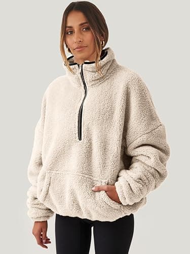 ANRABESS Sweatshirt for Women Zip Up Hoodies Cropped Pullover Fleece Hooded Sherpa Sweaters Tops 2025 Fall Winter Clothes thumbnail 3