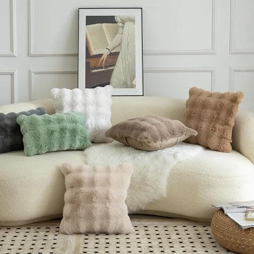 MANDIOO Pack of 2 Thick Plush Wool Decorative Throw Pillow Covers Super Soft Wave Bubble Fur Velvet Cushion Covers Pillow Shams for Couch Bed Living Room 12x20 Inch Cream White thumbnail 2