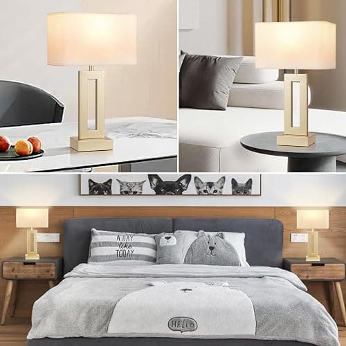Seealle Bedroom Table Lamps Set of 2 - Touch Bedside Lamps with USB C+A, 3 Way Dimmable Gold Lamp for Nightstand, Modern Night Stands Lamps for Living Room End Tables Desk Bed Side Study Room(16.4n) thumbnail 6