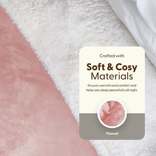 KEPLIN Large Electric Heated Throw Blanket - Electric Heated Blanket Throw for Bedspread 9 Heat Settings & Timer, Machine Washable Fleece Wool Duvet with 1 Year Warranty - Blush/Cream Sherpa thumbnail 7