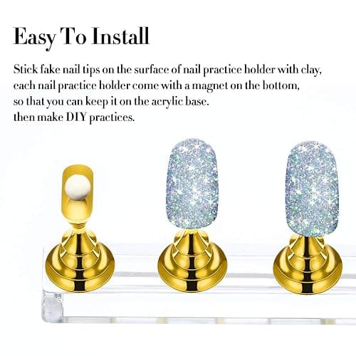 2 Set Acrylic Nail Art Practice Stands - Magnetic Nail Tip Holders & Display Stands (Gold) with 96 Pieces White Reusable Adhesive Putty thumbnail 5
